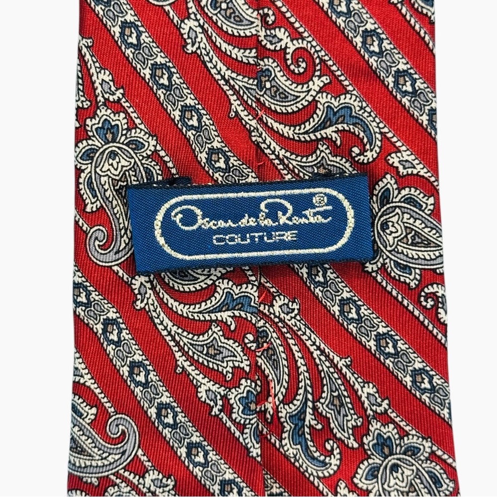 Oscar de la Renta Red and Blue Striped Paisley Tie